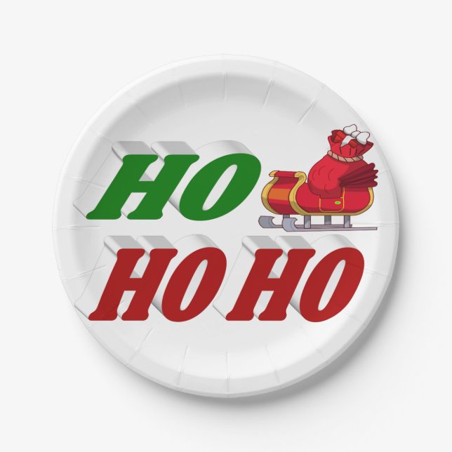 Ho Ho Ho Santa Sleigh Typografie Weihnachten Pappteller (Vorderseite)