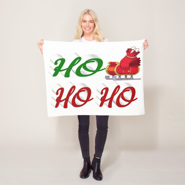 Ho Ho Ho Santa Sleigh Weihnachtsgrüne Schrift Fleecedecke (Beispiel)
