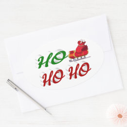 Ho Ho Ho Santa Sleigh Weihnachtsgrüne Schrift Ovaler Aufkleber