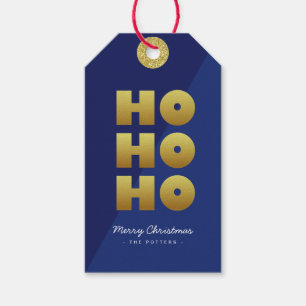 Ho Ho Ho Spaß Weihnachten Blau & Gold Geschenkanhänger