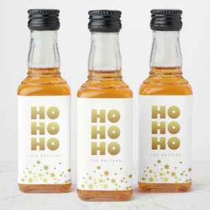 Ho Ho Ho Spaß Weihnachten White & Gold Mini Alkoholflaschenetikett