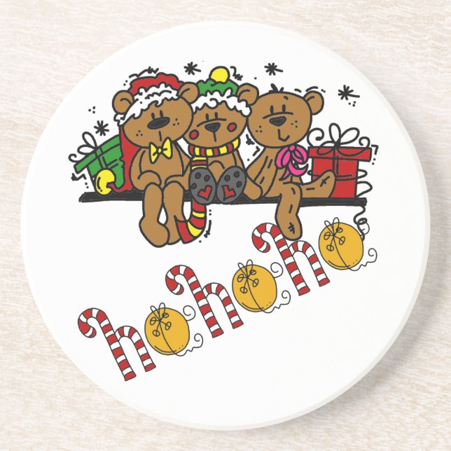 Ho Ho Ho Teddy Bears Sandstein Untersetzer (Vorne)