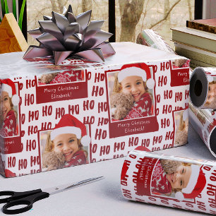 Ho Ho Ho Text Holiday Pattern w Foto Christmas v2 Geschenkpapier