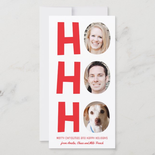 Ho Ho Ho Trois Photo Skinny Carte de vacances roug (Devant)