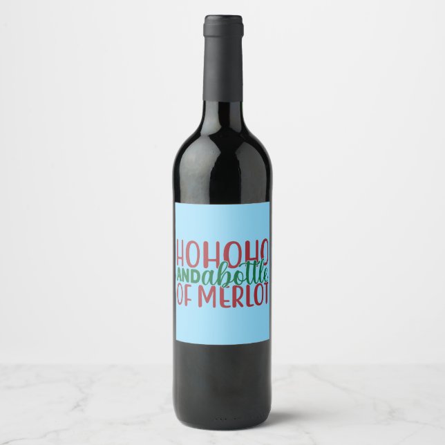 Ho Ho Ho und eine Flasche Merlot Weinetikett (Vorderseite)