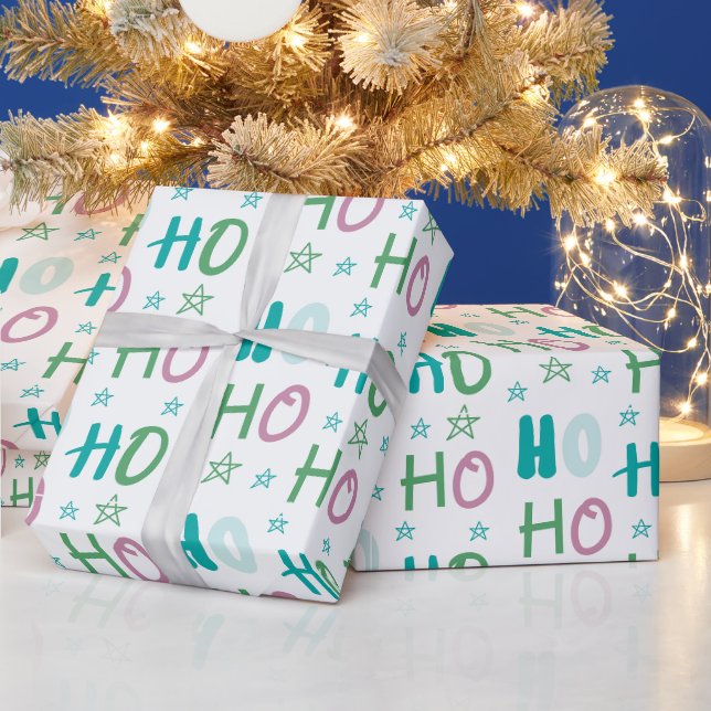 Ho Ho Ho und Stars Pastel Moderne Weihnachten Geschenkpapier (Feiertage)
