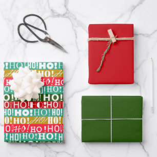 HO! HO! HO! Urlaubspapier, rot und grün Geschenkpapier Set