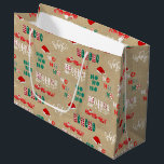 Ho Ho Ho Vintag Brown Kraft Paper Christmas Große Geschenktüte<br><div class="desc">Ein schönes Muster von Santa Festive klingt auf braunem Kraft Papier.</div>