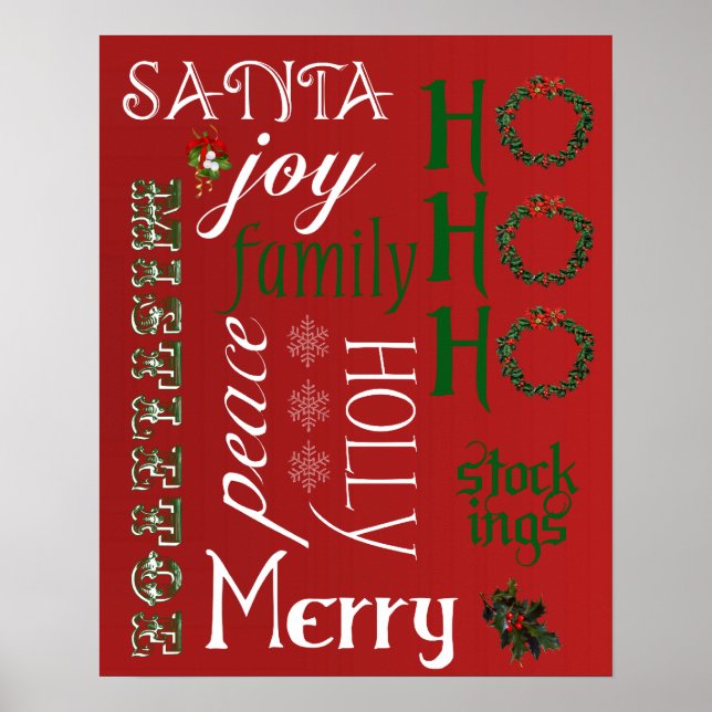 HO HO HO Weihnachts Worte Poster oder Print (Vorne)