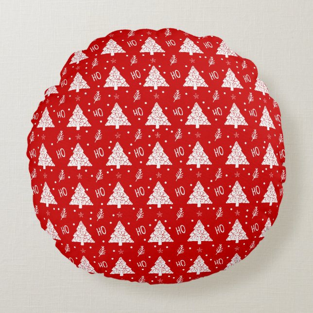 Ho Ho Ho Weihnachtsbaumen Rundes Kissen (Vorderseite)
