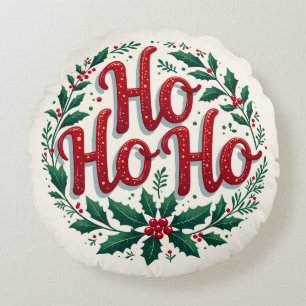 Ho Ho Ho Weihnachtsgirlande Typografie Design Rundes Kissen