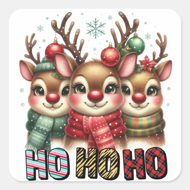 Ho Ho Ho Weihnachtskarte Quadratischer Aufkleber (Vorderseite)