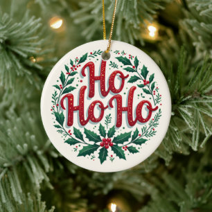 Ho Ho Ho Weihnachtskranz-Typografie-Design Keramik Ornament