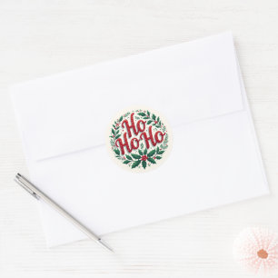 Ho Ho Ho Weihnachtskranz-Typografie-Design Runder Aufkleber