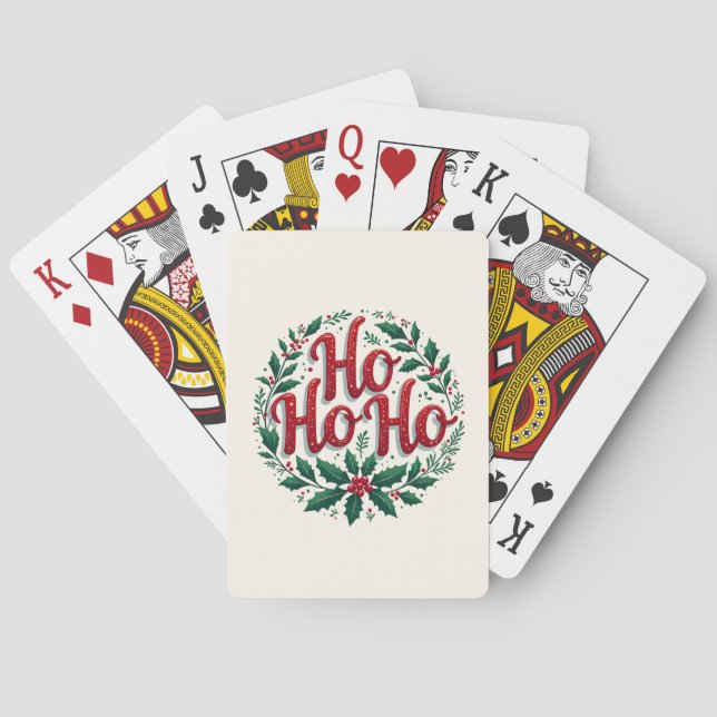 Ho Ho Ho Weihnachtskranz-Typografie-Design Spielkarten (Rückseite)