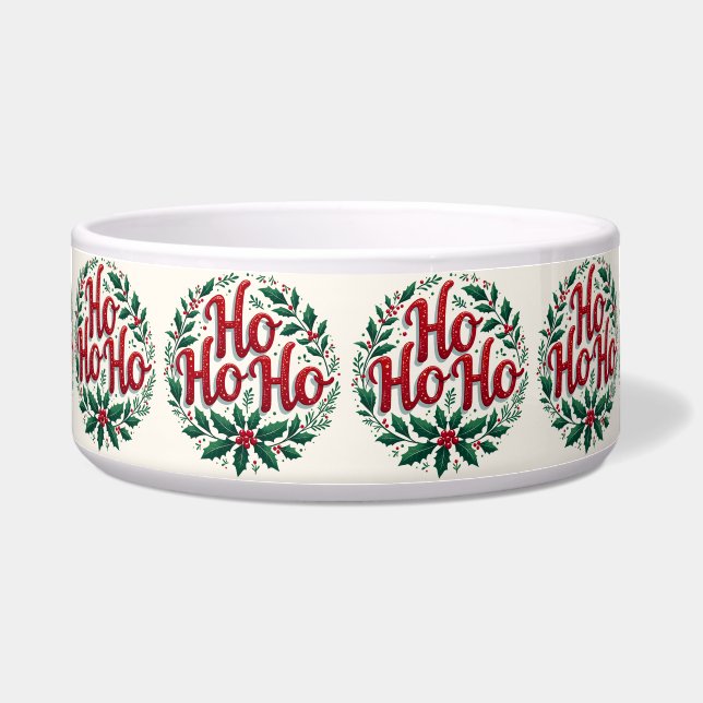 Ho Ho Ho Weihnachtskränze-Typografie-Design Napf (Vorderseite)