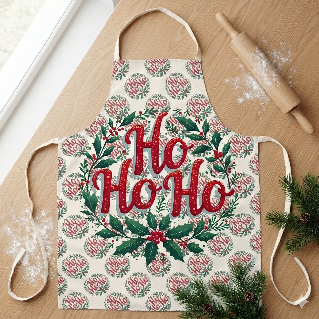 Ho Ho Ho Weihnachtskränze Typografie Design Schürze (Ho Ho Ho Christmas Wreath Typography Design Apron)