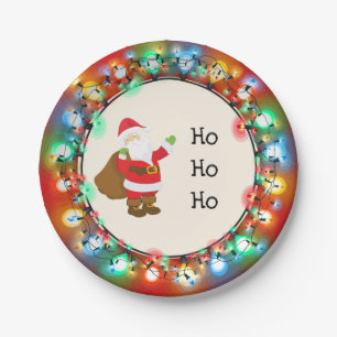 Ho Ho Ho Weihnachtsmann mit Weihnachtsbeleuchtung Pappteller