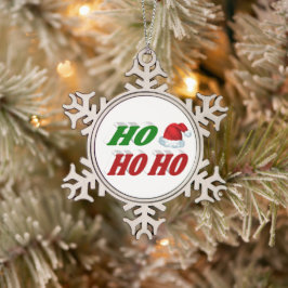 Ho Ho Ho Weihnachtsmannmütze Rotgrüne Typografie Schneeflocken Zinn-Ornament