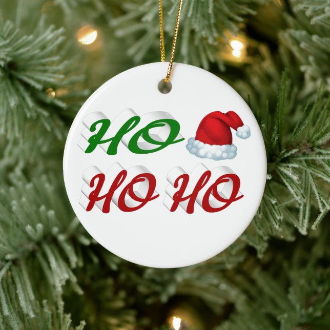 Ho Ho Ho Weihnachtsmannmütze Weihnachtsgrün Keramik Ornament (Baum)