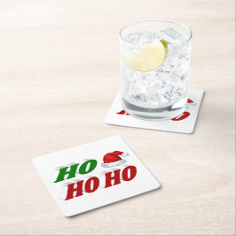 Ho Ho Ho Weihnachtsmannmütze Weihnachtsgrün Typogr Rechteckiger Pappuntersetzer