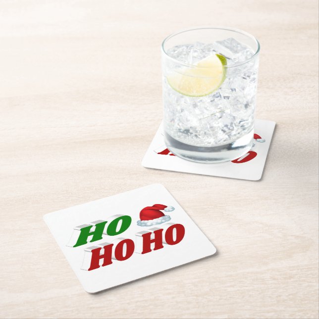 Ho Ho Ho Weihnachtsmannmütze Weihnachtsgrün Typogr Rechteckiger Pappuntersetzer (Vor Ort)