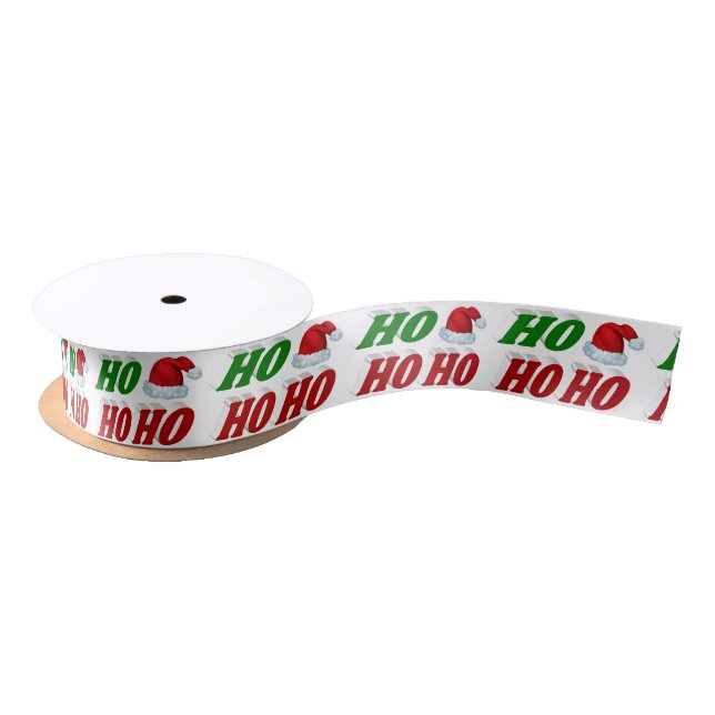 Ho Ho Ho Weihnachtsmannmütze Weihnachtsgrün Typogr Satinband (Spule)