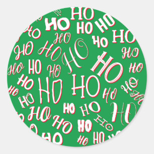 HO HO HO Weihnachtstextmuster weiß grün rot Runder Aufkleber