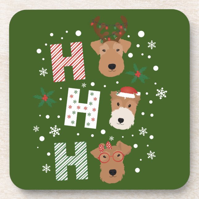 Ho Ho Ho Welsh Terrier Frohe Weihnachten Getränkeuntersetzer (Vorderseite)