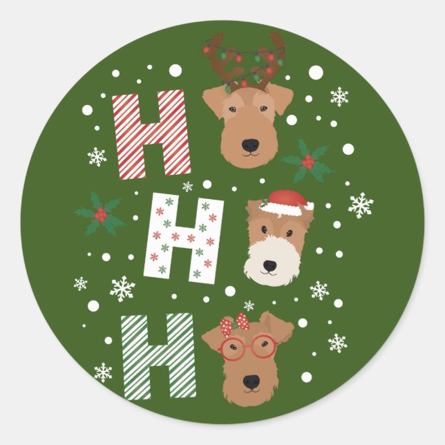 Ho Ho Ho Welsh Terrier Frohe Weihnachten Runder Aufkleber (Vorderseite)