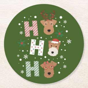 Ho Ho Ho Welsh Terrier Frohe Weihnachten Runder Pappuntersetzer