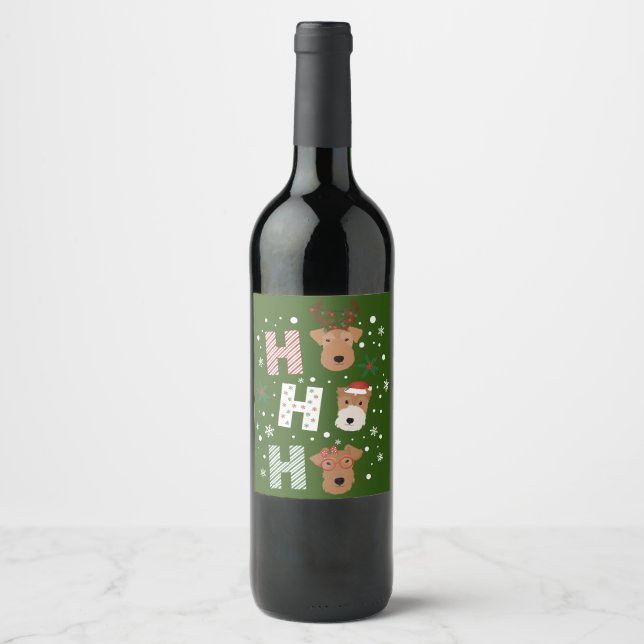 Ho Ho Ho Welsh Terrier Frohe Weihnachten Weinetikett (Vorderseite)