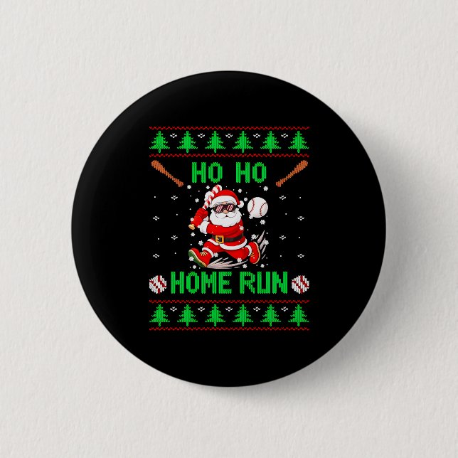 Ho Ho Home Run Baseball Christmas Santa Ugly Xmas  Button (Vorderseite)