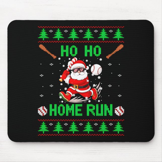 Ho Ho Home Run Baseball Christmas Santa Ugly Xmas  Mousepad (Vorne)