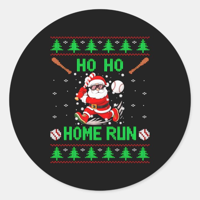 Ho Ho Home Run Baseball Christmas Santa Ugly Xmas  Runder Aufkleber (Vorderseite)