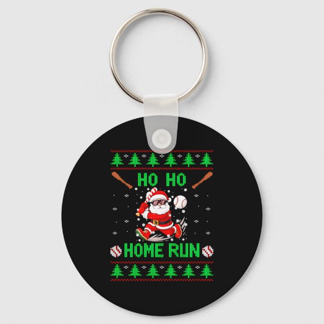 Ho Ho Home Run Baseball Christmas Santa Ugly Xmas  Schlüsselanhänger (Vorderseite)