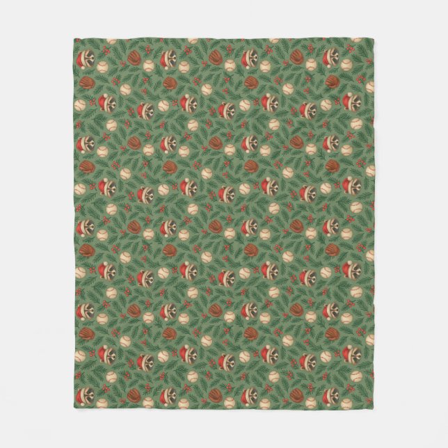 Ho-Ho-Home Run Raccoon Holiday Pattern Throw Blank Fleecedecke (Vorderseite)