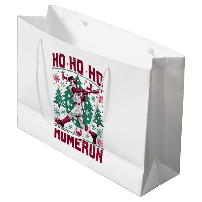 Ho Ho Homerun Baseball Ugly Weihnachts-Sweater Große Geschenktüte (Vorderseite Schrägansicht)