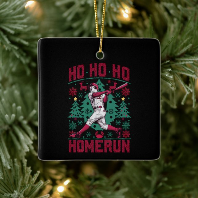 Ho Ho Homerun Baseball Ugly Weihnachts-Sweater Keramikornament (Baum)