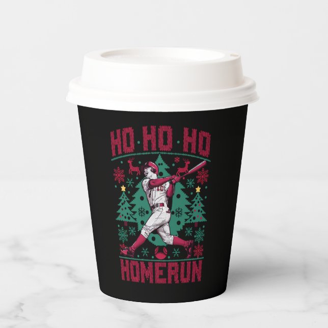 Ho Ho Homerun Baseball Ugly Weihnachts-Sweater Pappbecher (Vorderseite)