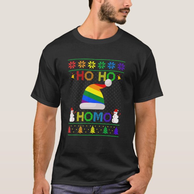 Ho Ho Homo Gay Christmas LGBT Rainbow Weihnachtsma T-Shirt (Vorderseite)