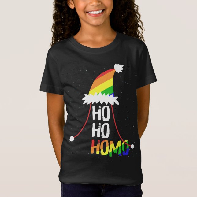 Ho Ho Homo Girls Weihnachtsmannmütze Weihnachten L T-Shirt (Vorderseite)