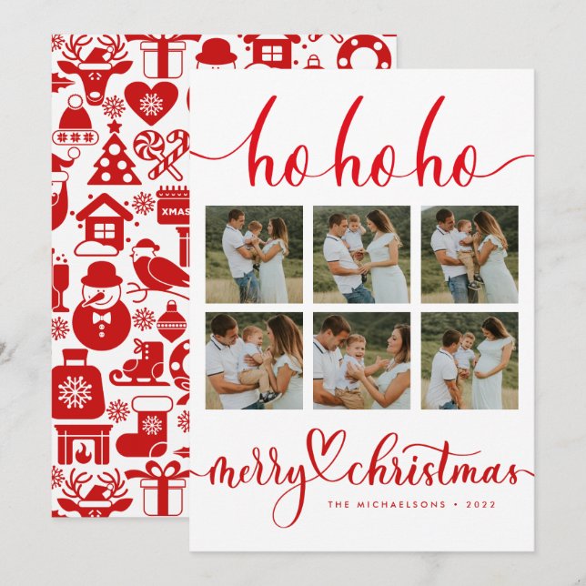 HO HO MERRY CHRISTMAS Fügen Sie Ihre Fotos Collage (Vorne/Hinten)