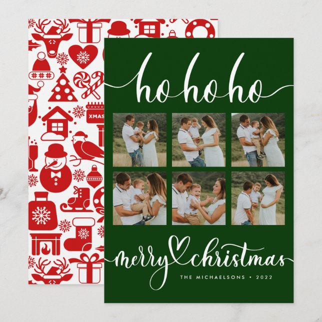 HO HO MERRY CHRISTMAS Fügen Sie Ihre Fotos Collage (Vorne/Hinten)
