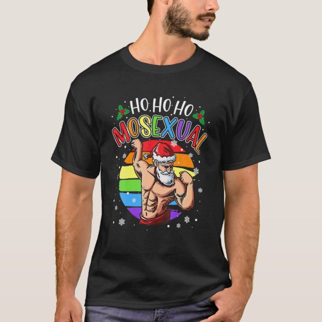 Ho Ho Mosexual Gay Santa Costume Rainbow LGBT P T-Shirt (Vorderseite)