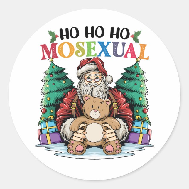 Ho Ho Mosexual Gay Santa LGBTQ Gay Weihnachten Runder Aufkleber (Vorderseite)