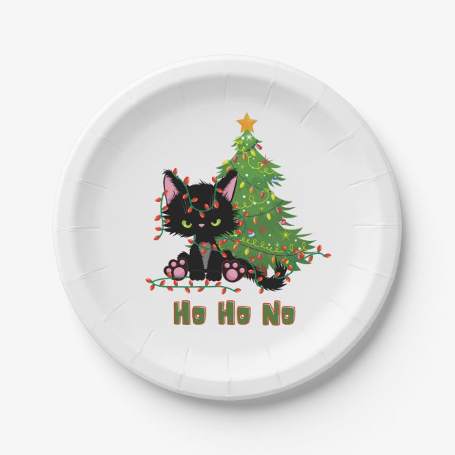 HO HO NO Christmas Cat Pappteller (Vorderseite)