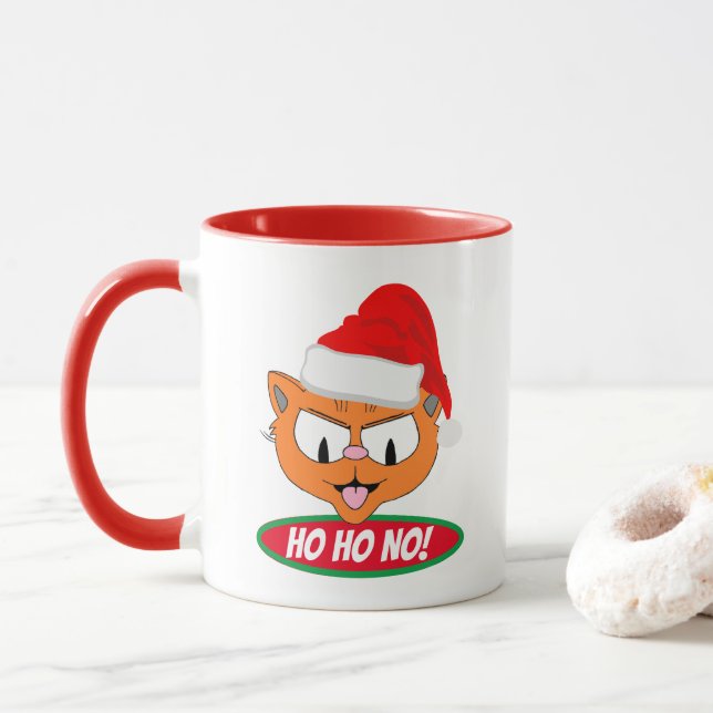 Ho Ho NO! Sarcastic Anti Holiday Cartoon Cat Tasse (Mit Donut)