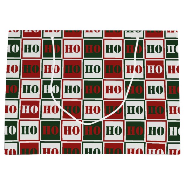 HO HO Rot, Grün und Weiß Große Geschenktüte (Vorderseite)