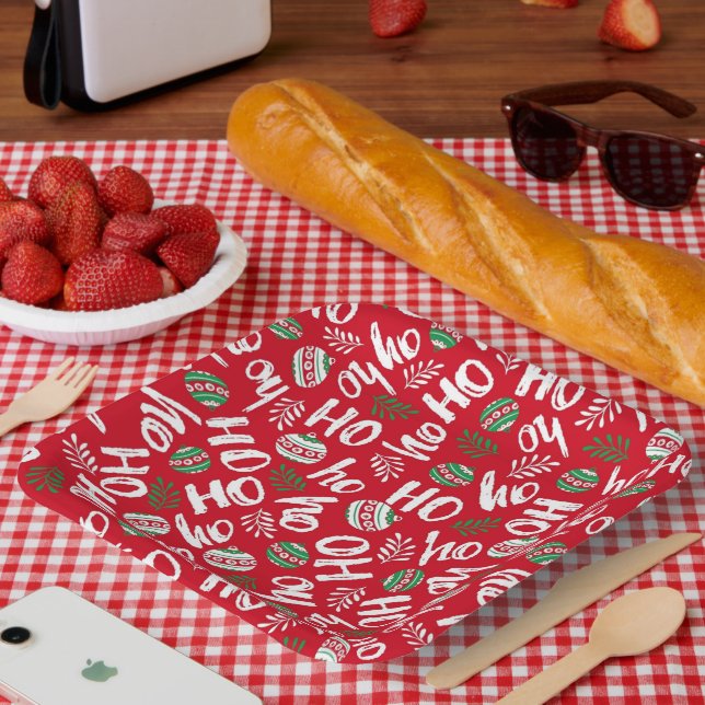 Ho Ho Rote und grüne Weihnachtsbände Rot Pappteller (Picknick)